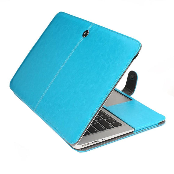 Husa MacBook Air 2015 - 2017, Piele ecologica, Culoare albastru, Tip flip